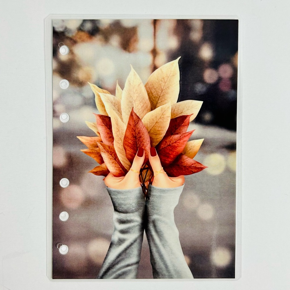 A6 - Fall Theme Picture Agenda Divider Dashboard (Girl Holding Fall Leaves)